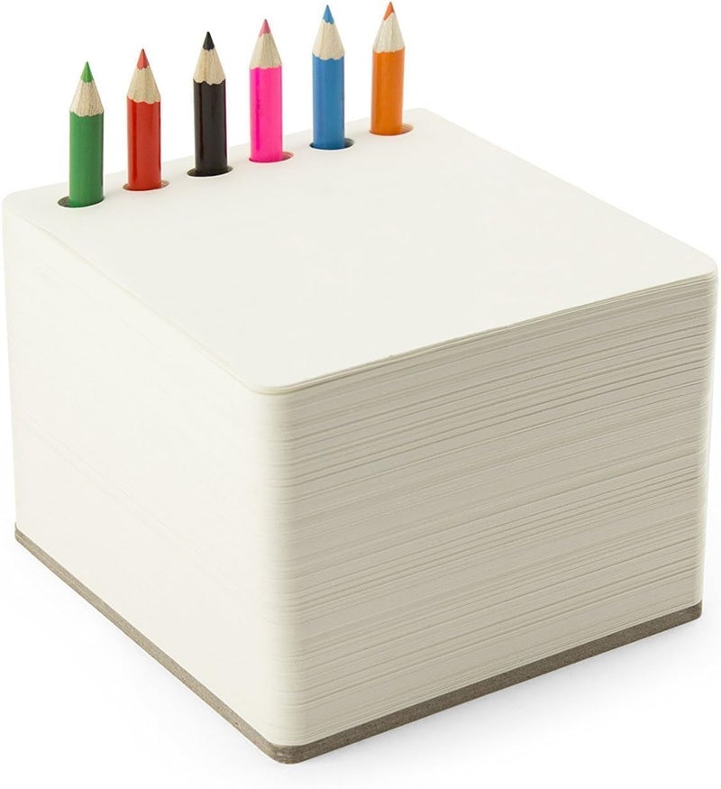 Three by Three Seattle jOTBLOCK Square Chunky Sketchpad: With 6 Colored Pencils for Memos, Notes, Drawings, Letters & Office (550 Sheets) - Image 1